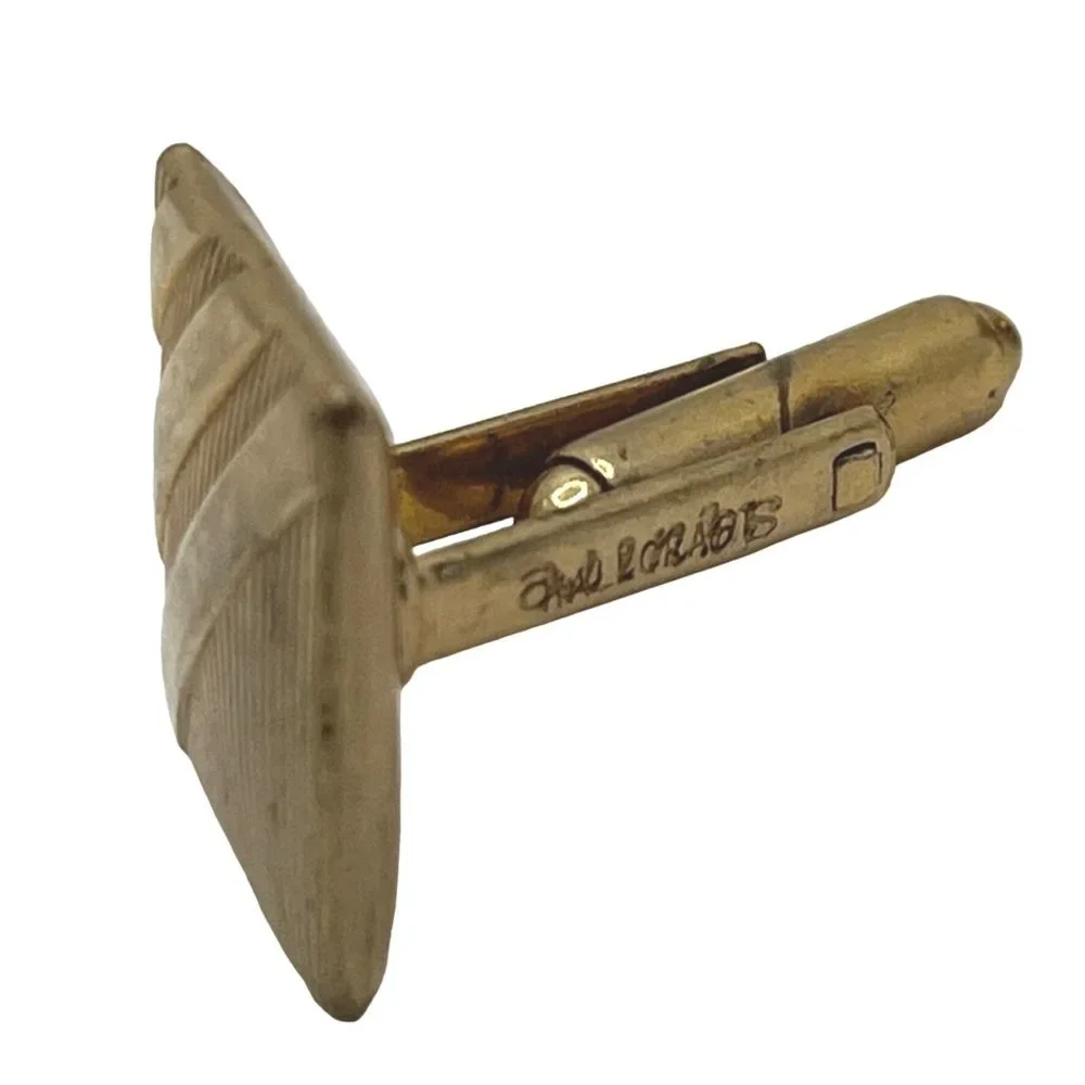 Vintage Gold-Tone Cufflinks Square Textured Stripes